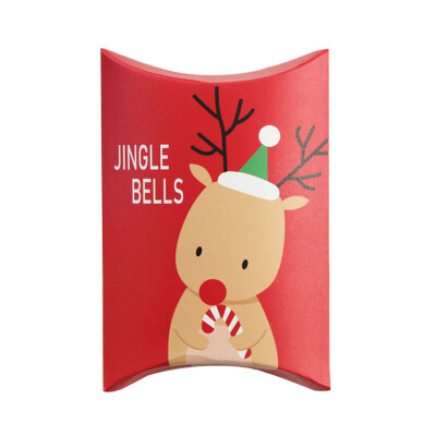 

1PCS Christmas Candy Gift Box Santa Reindeer Pillow Shape Boxes Merry Christmas Cookie Bag Red Color Paper Xmas Guests Packaging