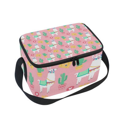 

Lunch Box Insulated Lunch Bag Large Cooler Pink Lama Cactus Tote Bagfor Kids Men Women