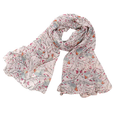 

Gobestart Women Ladies Long Cute Winter Christmas Robin Bird Patten Print Scarf Wrap