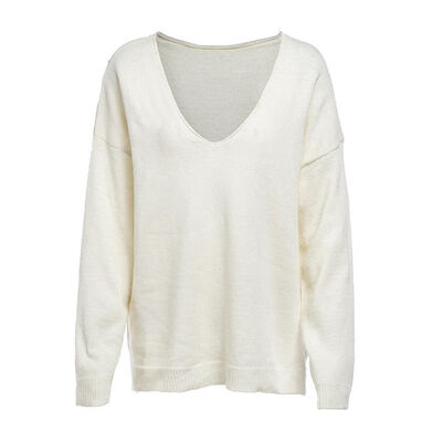 

Women Casual Knitted V-Neck Loose Sweater Long Sleeve Pullovers Solid Color New Autumn Winter Fashion Womens Warm Tops