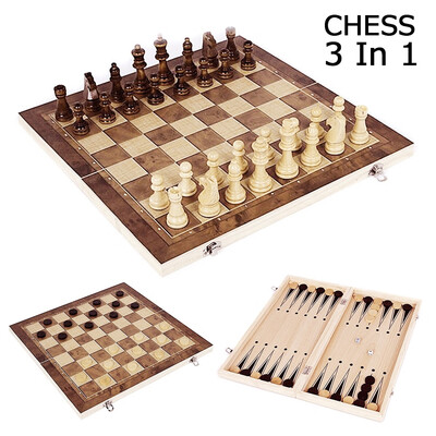 

3 In 1 Foldable Wooden Chess Board Set Board Schaken Backgammon Draughts