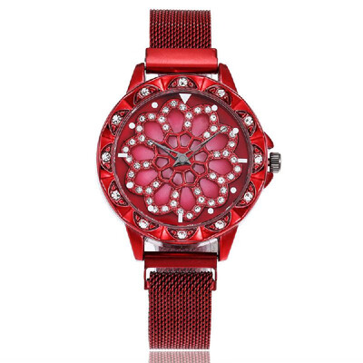 

Fashionable Crystal Women Watch Flower Dial Face Maganet Watch Wristwatch with Weave Knitted Strap Band