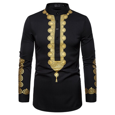 

Tailored Mens Middle EasternStyle LongSleeved Jacket In Vintage Printing Fashion Blouse