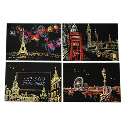 

〖Follure〗4pcs 20x14cm Magic Scratch Art Painting Paper With Drawing Stick Kids Toy
