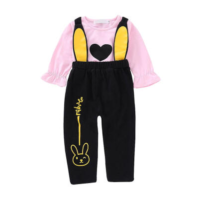 

Baby Kid Autumn Love T-shirtBib pants Outfits Kids Girls Boy Long Sleeve Top Overalls Suit Outfit Toddler Clothes 1-5Yer