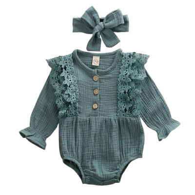 

Adorable Kids Baby Girls Fall Clothes Solid Ruffle Romper Lace Long Sleeve Jumpsuit Bodysuit Outfits 0-24M