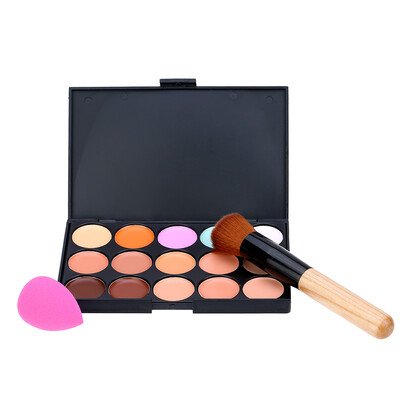 

15 Colors Cream Facial Camouflage Make Up Concealer with Makeup Brush And Sponge Powder Puff Cosmetic Tool Mini Size for Women Saf