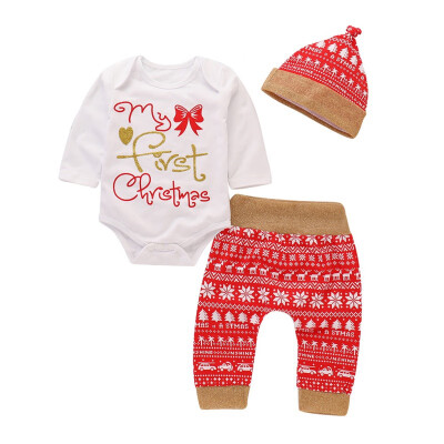 

Infant Baby Clothing Set Newborn Baby Girl Letter Print Clothes Jumpsuit Romper Pants Hats 3PcsSets Outfit