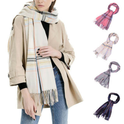 

Women Pashmina Winter Plaid Warm Shawl Oversize Cashmere Wrap Stole Long Scarves