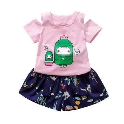 

Summer Children Clothing Baby Girls Clothes Casual Pineapple Print Short Sleeve T-shirtShorts Suits Costume Set