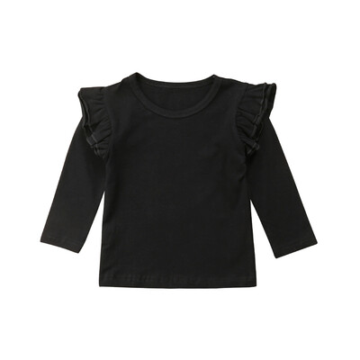 

Baby Girl Toddler Kids Cotton Ruffle Long Sleeve Tops Tee Shirt Clothes Solid Color T-shirt