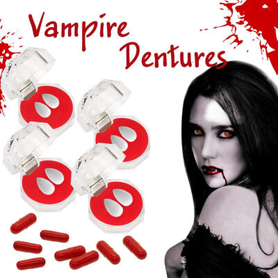 

Vampire Teeth Fangs Dentures Props Halloween Costume With 8pcs Blood Capsule Props Holiday DIY Horror Decorations For Adult Kids