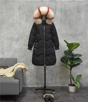 

2018 Korean version of the new down jacket womens long&thickened color big hair collar slim winter coat white duck down