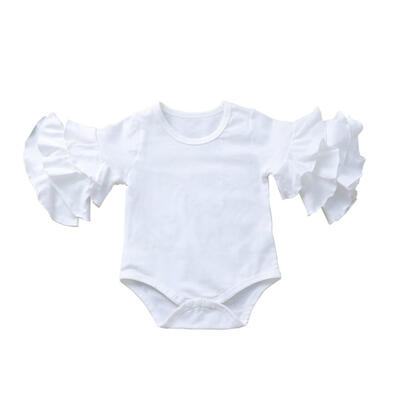

Autumn Infant Baby Boy Girl Bodysuit Flare Sleeve Design Solid Printed Kids Bodysuit Jumpsuit