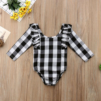 

Newborn Baby Girl Kids Plaid Romper Jumpsuit Cotton Bodysuit Clothes Outfit NEW