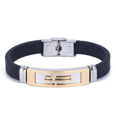 

Unisex Fashion Jewelry Gold Silver Cross Stainless Steel Silicone Bangle Wristband Cuff Bracelet