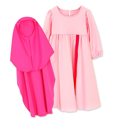 

Lovley Baby Girl Muslim Dress And Hijab 1-5T New Autumn Two-piece Suits Casual Solid Color Long Sleeve Baby Girl Muslim Dress