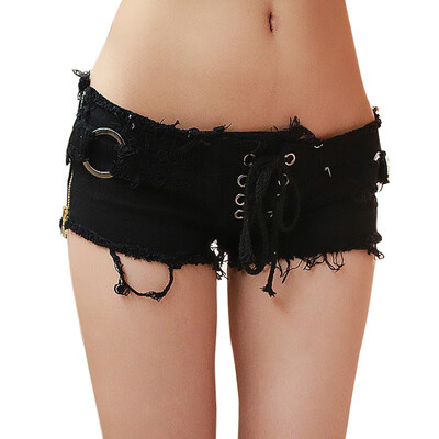 

Women Fashion Lace Up Jeans Shorts Sexy Side Zippers Low Waist Denim Shorts Summer Streetwear Ripped Short Jeans