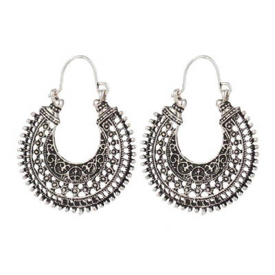 

1 Pair Women Girls Fan-shaped Drop Earrings Bohemia Hollow Flower Semicircle Retro Ear Jewelry