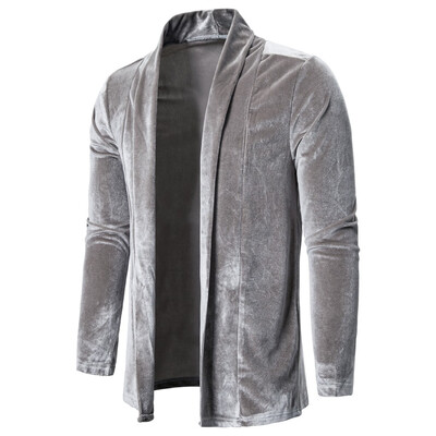 

Toponeto Men Pure Color Gold Velvet Trench Coat Cardigan Long Sleeve Outwear Blouse