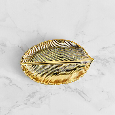 

Gobestart Gold-plated Dessert Plate Ceramic Jewelry Plate Craft Gifts Home Decoration