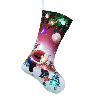 

Christmas Stocking Gift Holders LED Light Up Fireplace Hanging Ornament Holiday Party Christmas Decor Supplies New Year Gifts