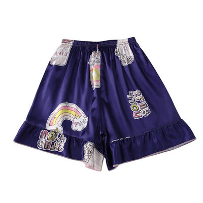 

Women Summer Thin Section Elastic Waist Loose Casual Cute Cartoon Print Anti-light Silk Pajama Comfortable Sleep Shorts -XL