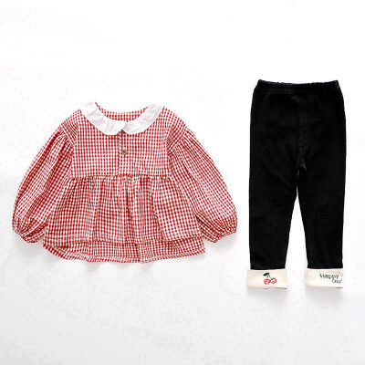 

Autumn Set Children Baby Girl Casual Long Sleeve Plaid Print Shirt TopsPants Trouser Set