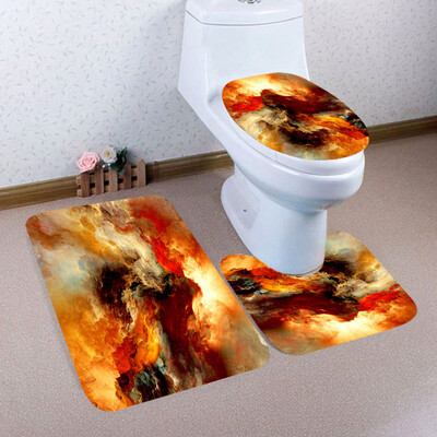 

Toponeto 3PCS Christmas Bathroom Non-Slip Pedestal Rug Lid Toilet Cover Bath Mat Set