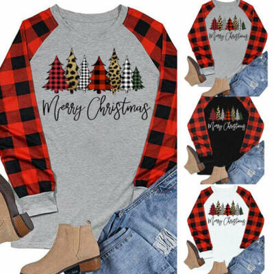 

Women Letter Printed Raglan T-Shirt Top Ladies Christmas Long Sleeve Blouse Tops