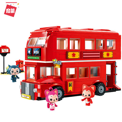 

Enlightenment ENLIGHTEN childrens building blocks toys assembled boys&girls three-dimensional spell inserted a raccoon series 3904 ring city double-decker bus 6-8-10-12 years old