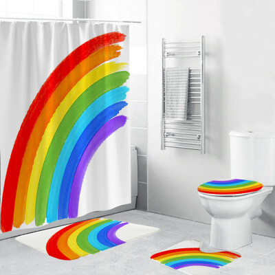 

Gobestart 4PCS Non Slip Toilet Polyester Cover Mat Set Bathroom Shower Curtain