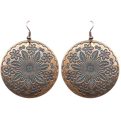 

Vintage Ring Carved Fashion Bohemian Earrings Exaggerated Large Round Flower Leaves Personalized Earrings Ladies Ethnic Jewelry