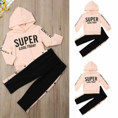 

US Seller Toddler Kids Baby Girls Hooded Tops Pants Tracksuit Sportswear Outfits