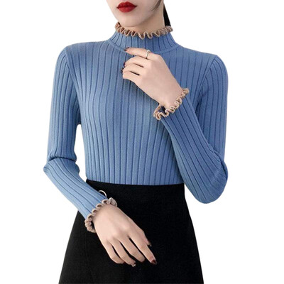 

Autumn Fashion Slim Solid Color Sweaters Ribbed Knitted Pullovers 2019 Winter Warm Half Turtleneck Women Sweater Female Jumper