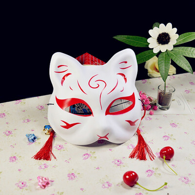 

Half Face Fox Mask Japanese Anime Hand Painted Kitsune Halloween Cosplay Mask Portable Party Mask