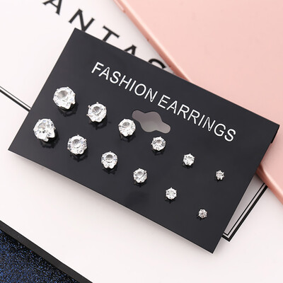 

Punk Zircon Crystal Stud Earrings Set For Women Round Flower Gothic Design Brincos Jewelry Bijoux