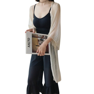 

Women Summer Solid Color Open Front Thin Chiffon Sun Protection Tops Beach Cardigan