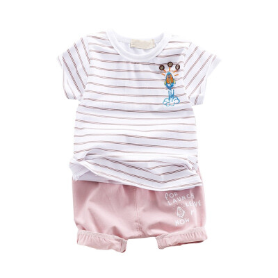 

Cartoon striped girl clothes suit summer girl T-shirt fashion shorts baby boy girl clothes suit cotton sports suit