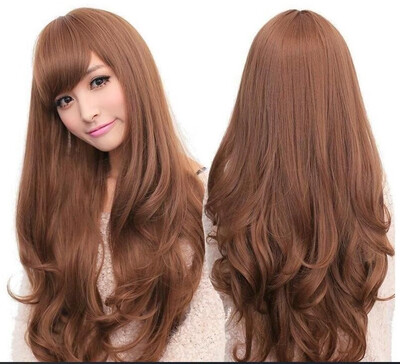 

Long curly hair slanting bangs fluffy fashion wig