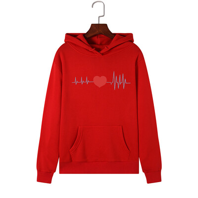 

Tailored Women Long Sleeve Heart Print Hooded Sweatshirt Automn&Winter Blouse Lady Tops
