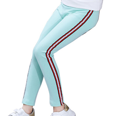 

6Colors Cotton Trousers Children Girls Sports Casual Pants Solid Color Striped Leggings Ninth Pants Children Clothing 3-9T