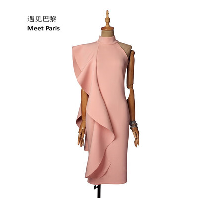 

Sexy Sleeveless Ruffled Turtleneck Off-Shoulder Slim Fit Hip Dress