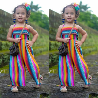 

Toddler Kids Baby Girl Sleeveless Rainbow Romper Jumpsuit Sunsuit Outfit Clothes