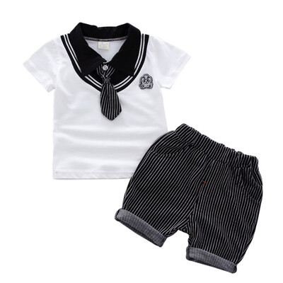

Children Boys Set Children Clothing Summer Sportswear Kids Cardinal Tie Short Sleeve Lapel Pullover Shirt Tops Cotton Clothes