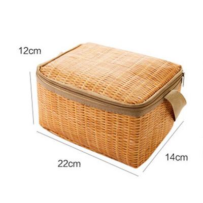 

UpperX Portable Imitation Rattan Lunch Bags Insulated Thermal Cooler Lunch Box Tote Storage Bag Container Food Picnic Bag