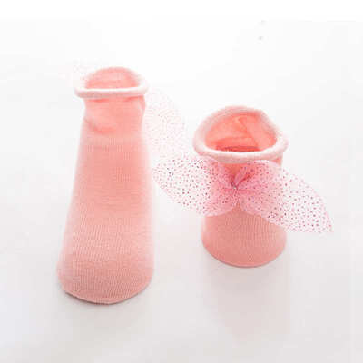 

ew Baby Girls Socks Infant Spring Cotton Solid Pattern Socks With Bowknot Design Warm Anti Slip Floor Socks Leg Warmer