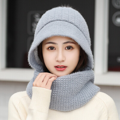 

The new winter Korean version of knitted wool cap hat scarf one hat winter cycling cold ear protection wool cap