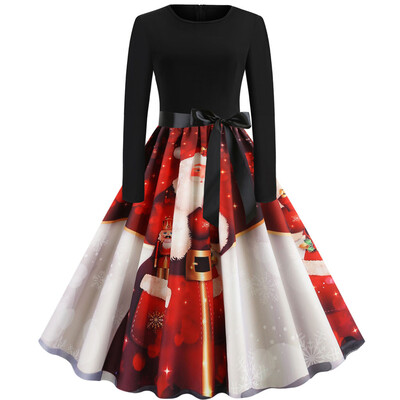 

Tailored Women Vintage Long Sleeve Christmas 1950s Housewife Evening Party Prom Dress