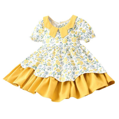 

2019 Summer Girls Dress Floral Short Sleeve Party Dress Pageant Prom Tutu Dress Doll collar Cute Princess Girl Clothes